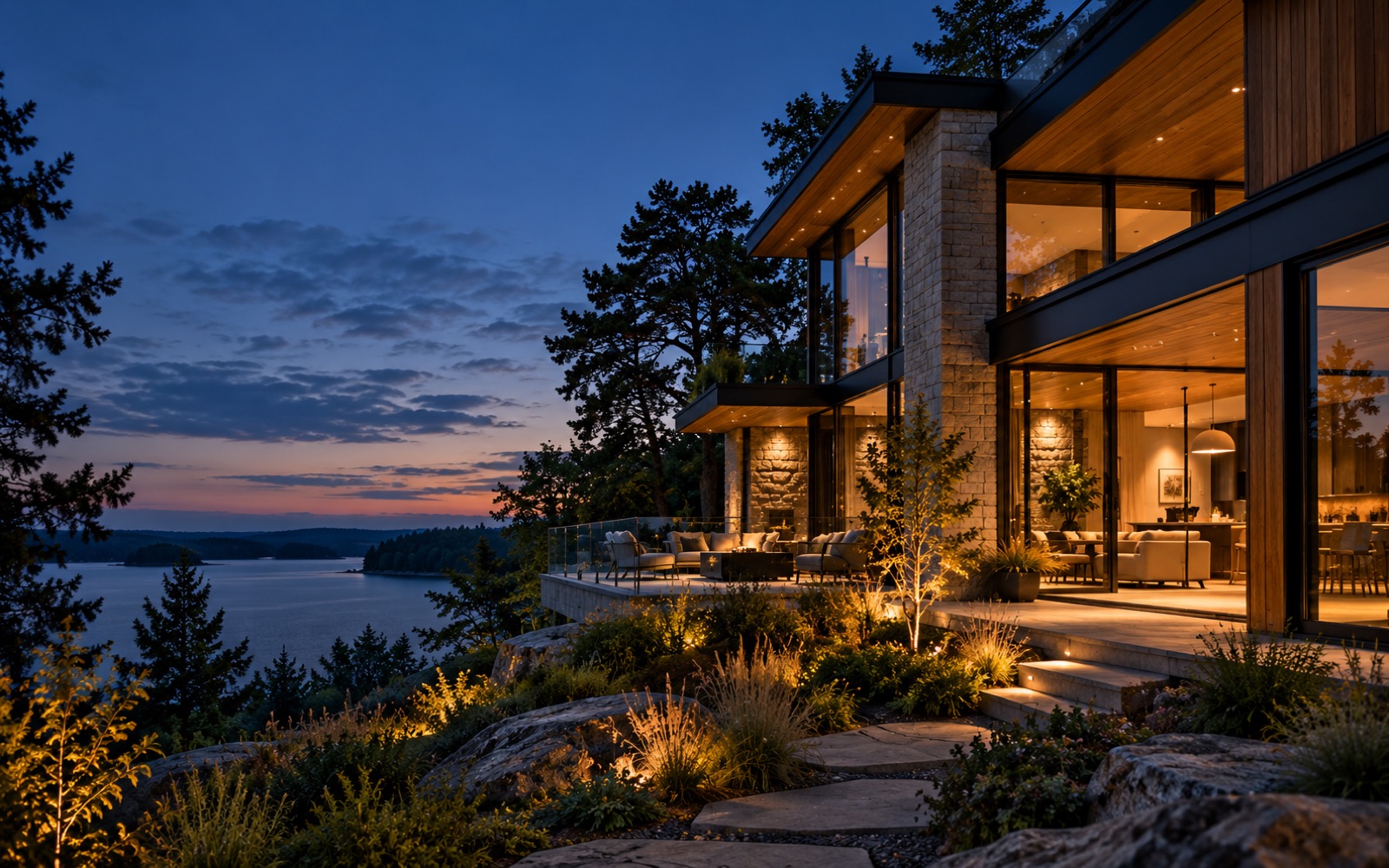 Northline website design concept featuring a house at blue hour